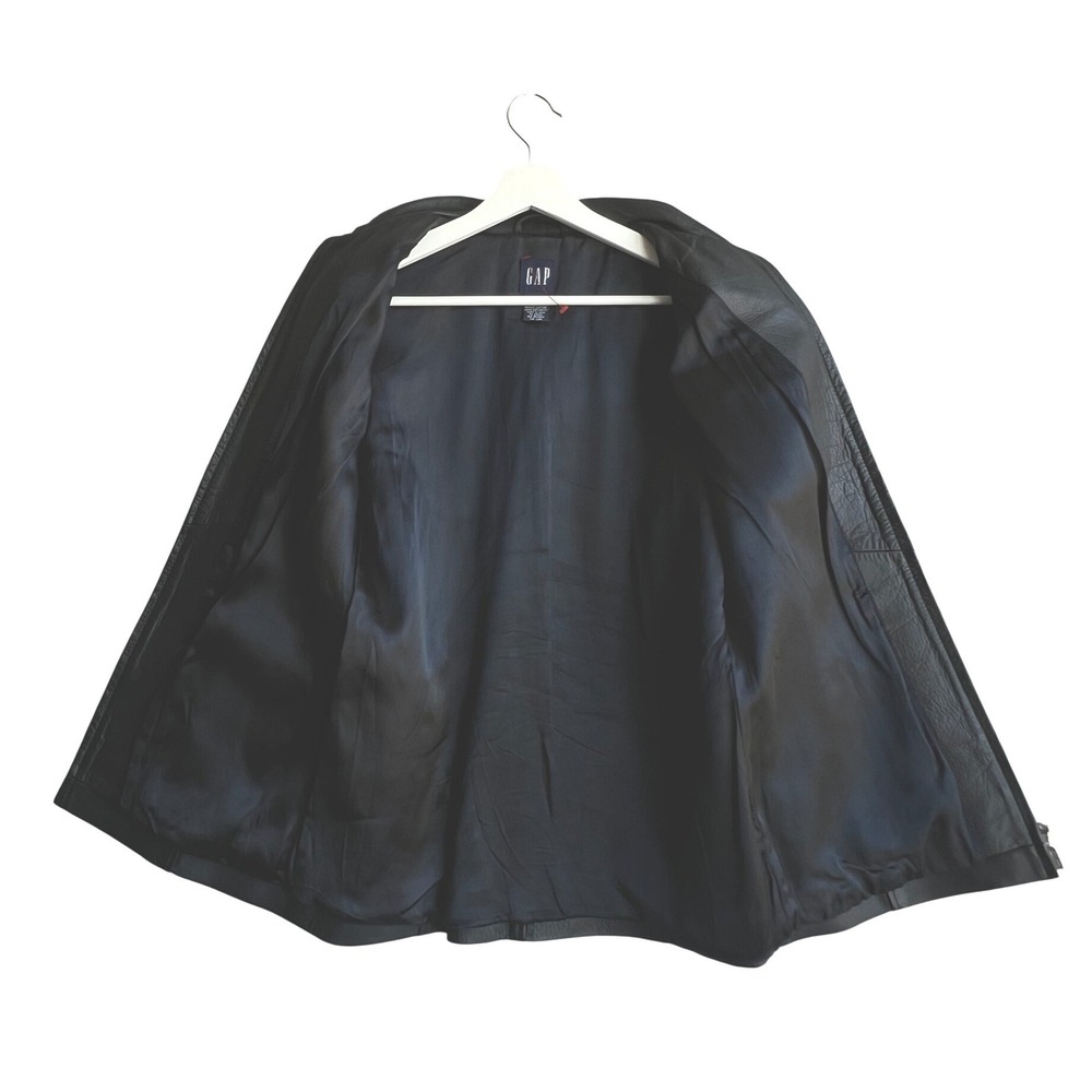 GAP Womens Black Leather Full Zip Jacket Pointed Collar Tailored Fit Size Small - Picture 3 of 9